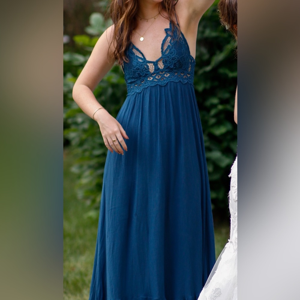 Free people crochet blue maxi dress